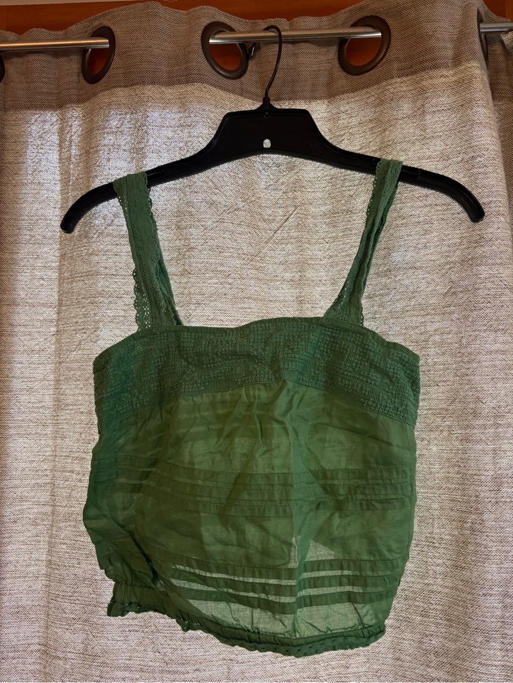 Aeropostale Green Smocked Lace-Trim Camisole
